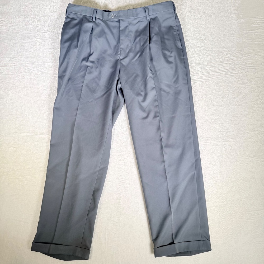Jos A Banks‎ Traveler Mens Pleated Dress Pants Gray Cuffed Formal Sz 38x29